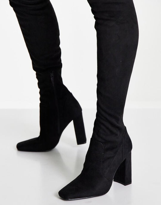 ASOS DESIGN Petite Kenni block-heeled over the knee boots in black