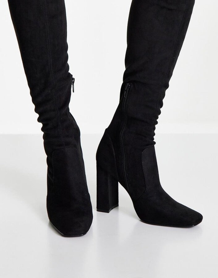ASOS DESIGN Petite Kenni block-heeled over the knee boots in black