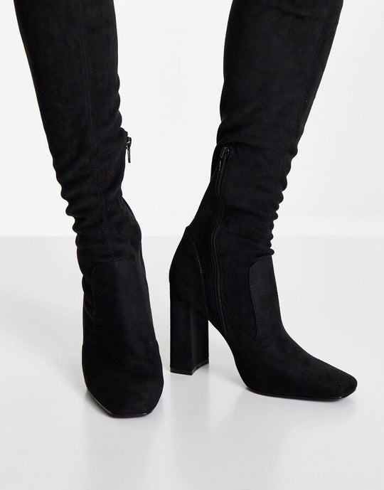 ASOS DESIGN Petite Kenni block-heeled over the knee boots in black