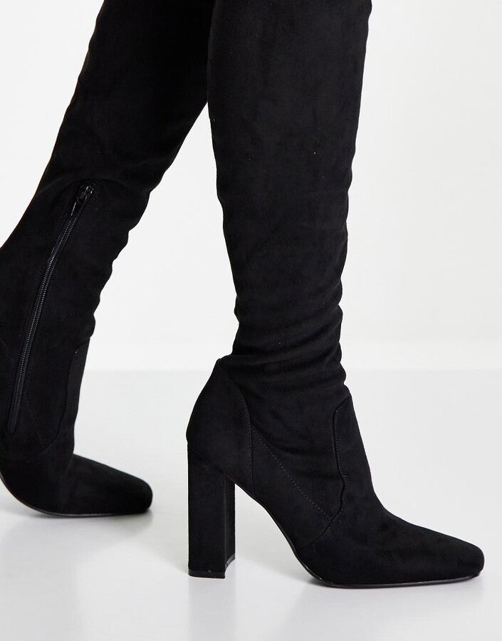 ASOS DESIGN Petite Kenni block-heeled over the knee boots in black