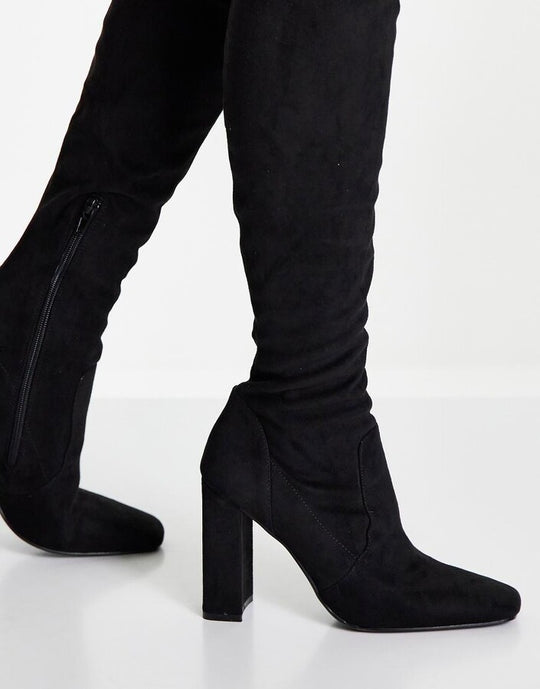 ASOS DESIGN Petite Kenni block-heeled over the knee boots in black