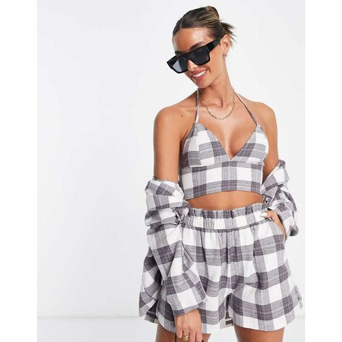 ASOS DESIGN linen check shorts with paperbag waist in multi