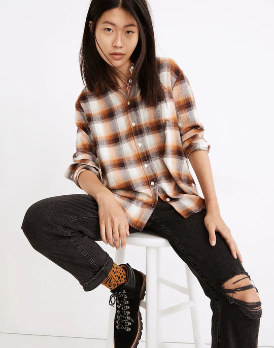 Madewell Flannel Side-Button Oversized Ex-Boyfriend Shirt in Bickett Plaid