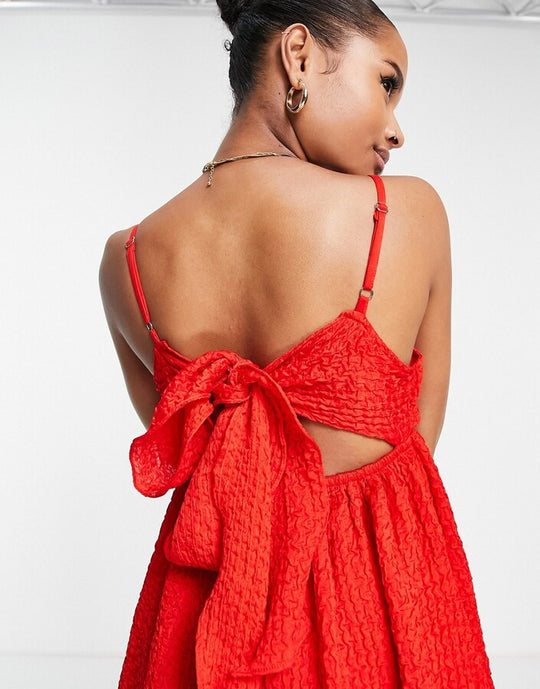 Collective the Label Petite bow back tiered midi dress in pillarbox red
