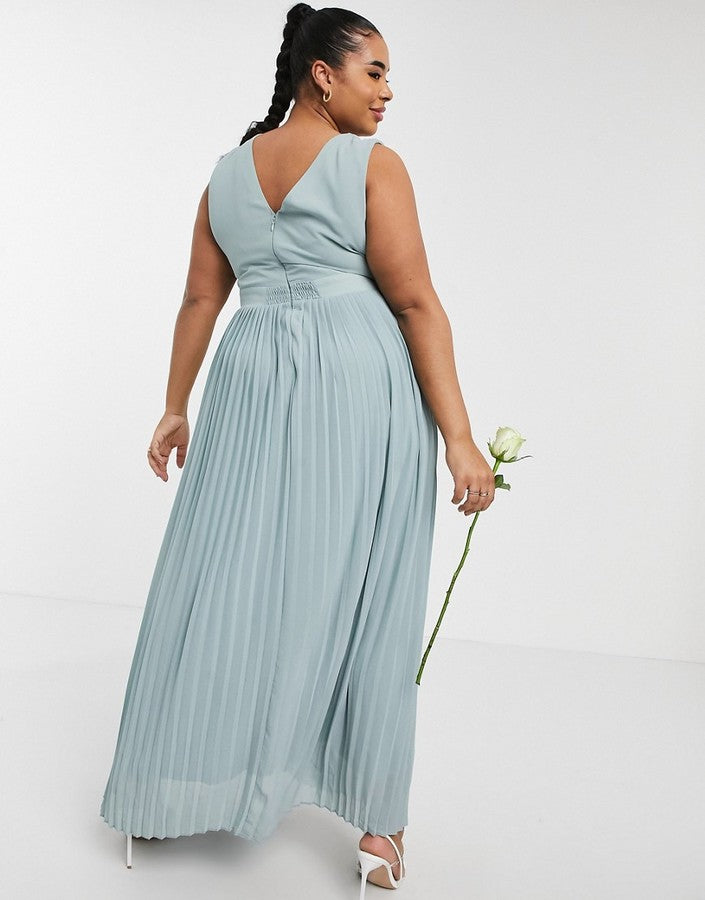 TNC Plus bridesmaid pleated wrap front midaxi dress in sage