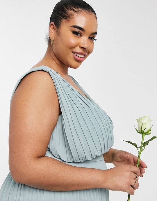 TNC Plus bridesmaid pleated wrap front midaxi dress in sage