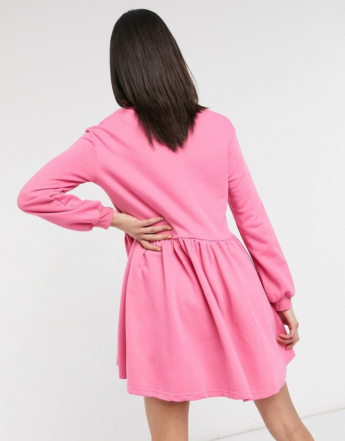 Urban Threads mini smock sweater dress in fuchsia pink