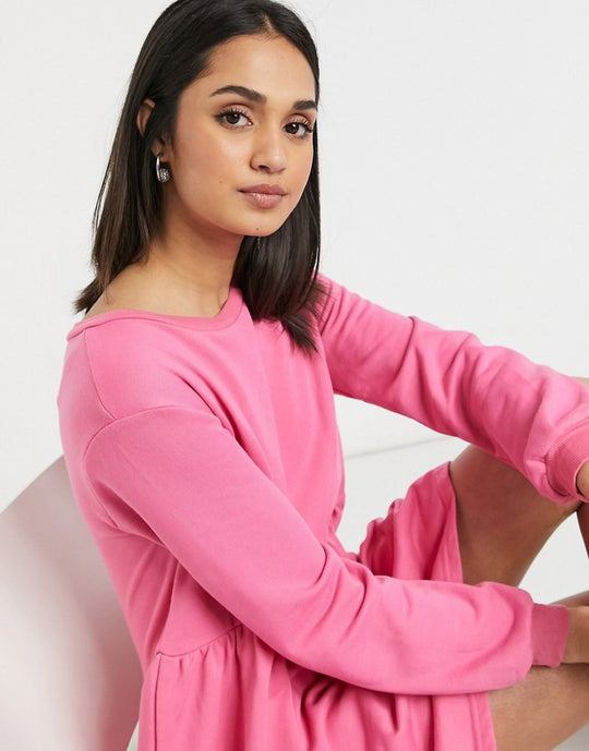 Urban Threads mini smock sweater dress in fuchsia pink