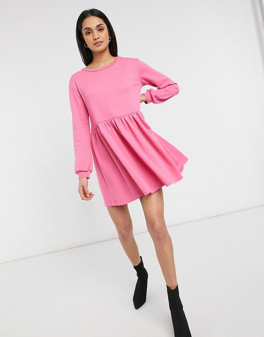 Urban Threads mini smock sweater dress in fuchsia pink