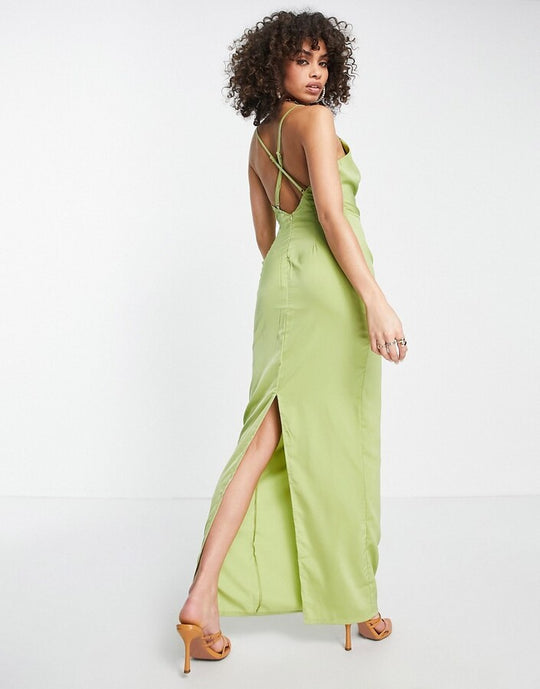 NaaNa cowl neck satin maxi dress in green