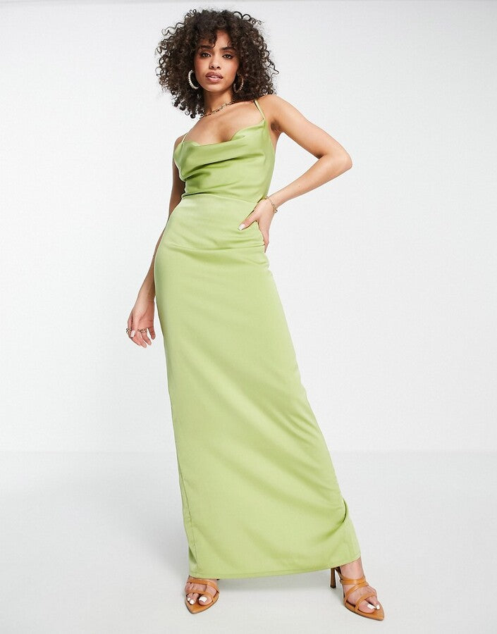 NaaNa cowl neck satin maxi dress in green