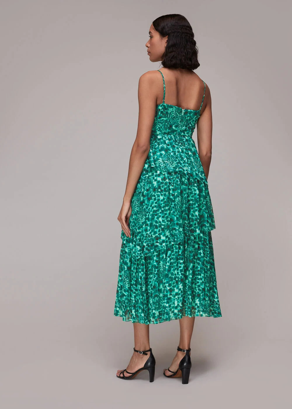Whistles maxi cami dress with tiered ruffles in teal smudge leopard