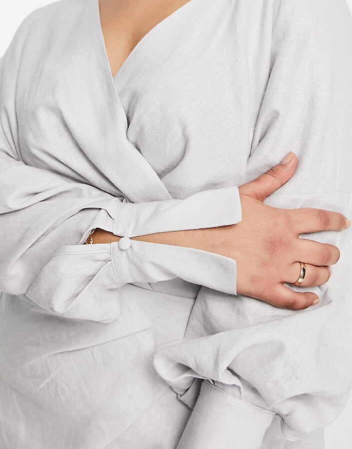 ASOS EDITION drape midi dress with wrap bodice and skirt in pebble grey