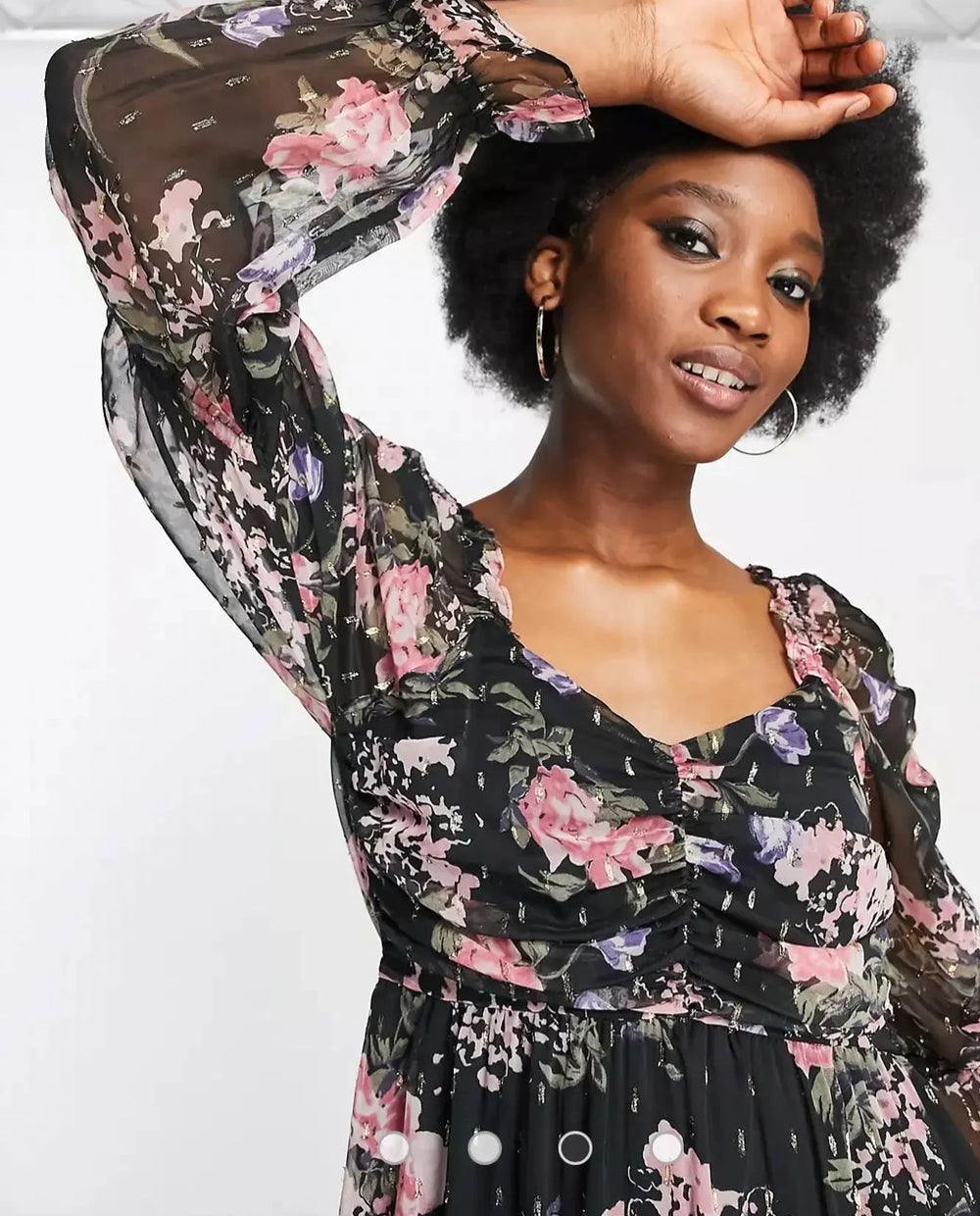 Miss Selfridge chiffon gold spot midi dress in floral