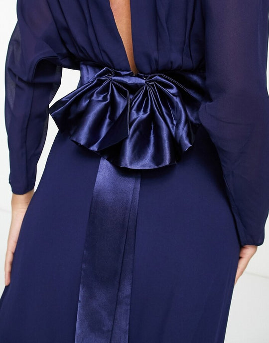 TFNC Bridesmaid long sheer sleeve maxi dress in navy