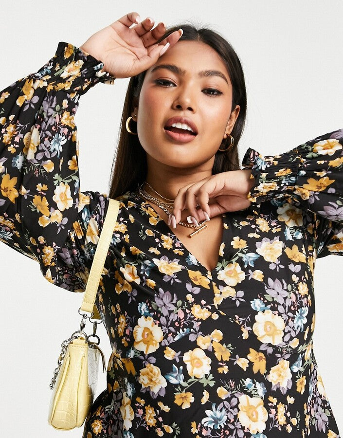 In The Style Plus x Jac Jossa balloon sleeve dress in floral print