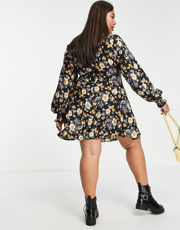 In The Style Plus x Jac Jossa balloon sleeve dress in floral print