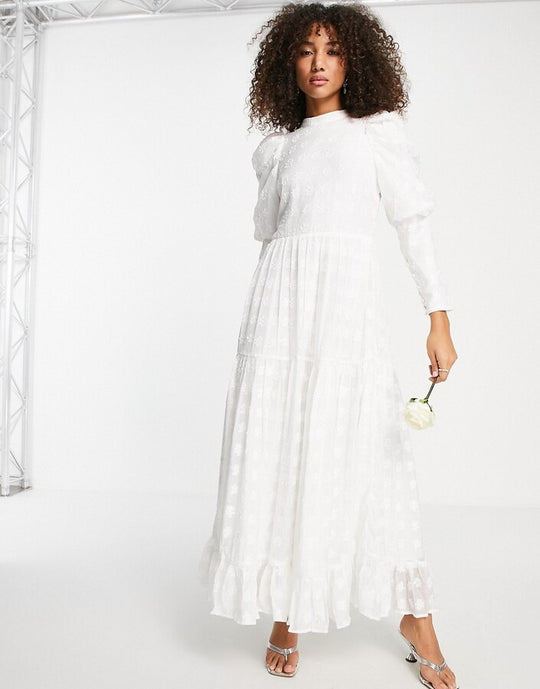 Sister Jane Bridal 80s puff sleeve backless lace maxi dress in ivory