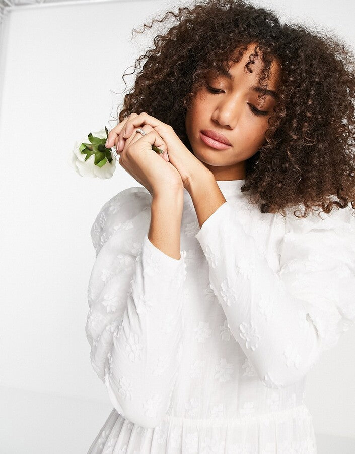 Sister Jane Bridal 80s puff sleeve backless lace maxi dress in ivory