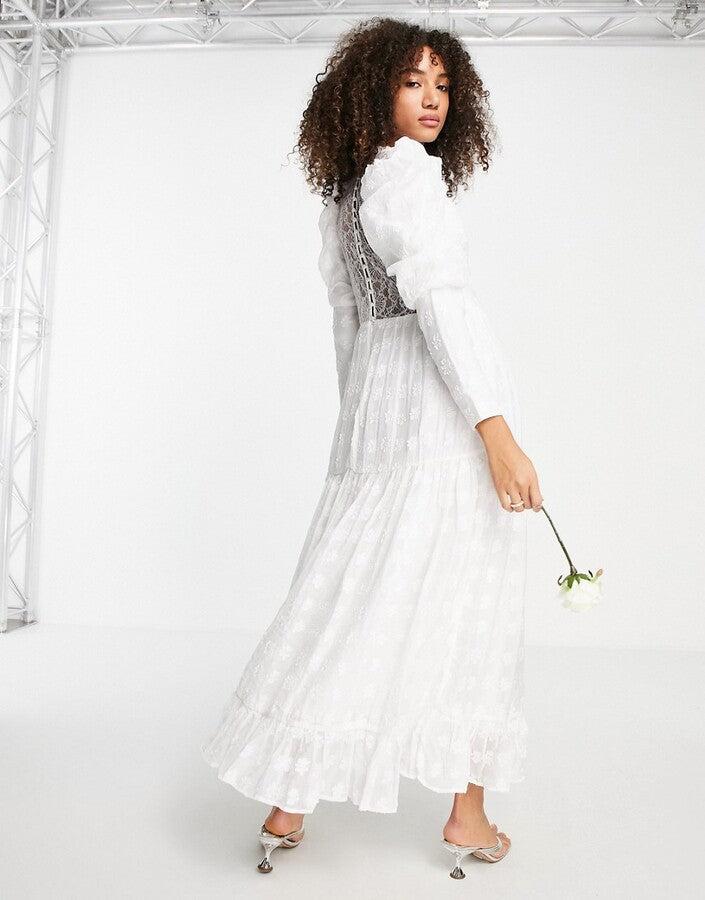 Sister Jane Bridal 80s puff sleeve backless lace maxi dress in ivory