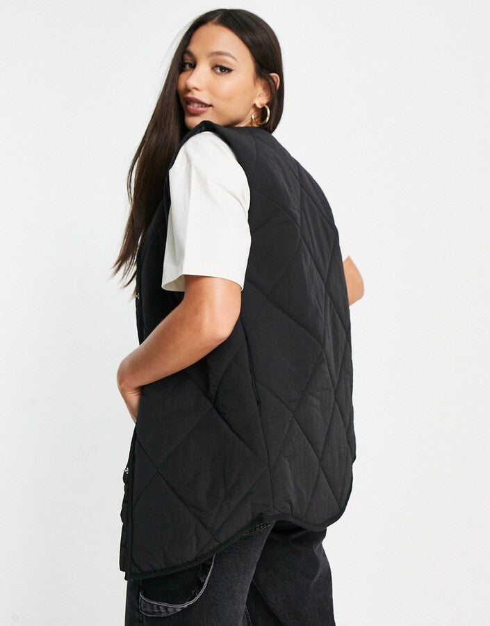 Brave Soul nutland quilted diamond gilet in black