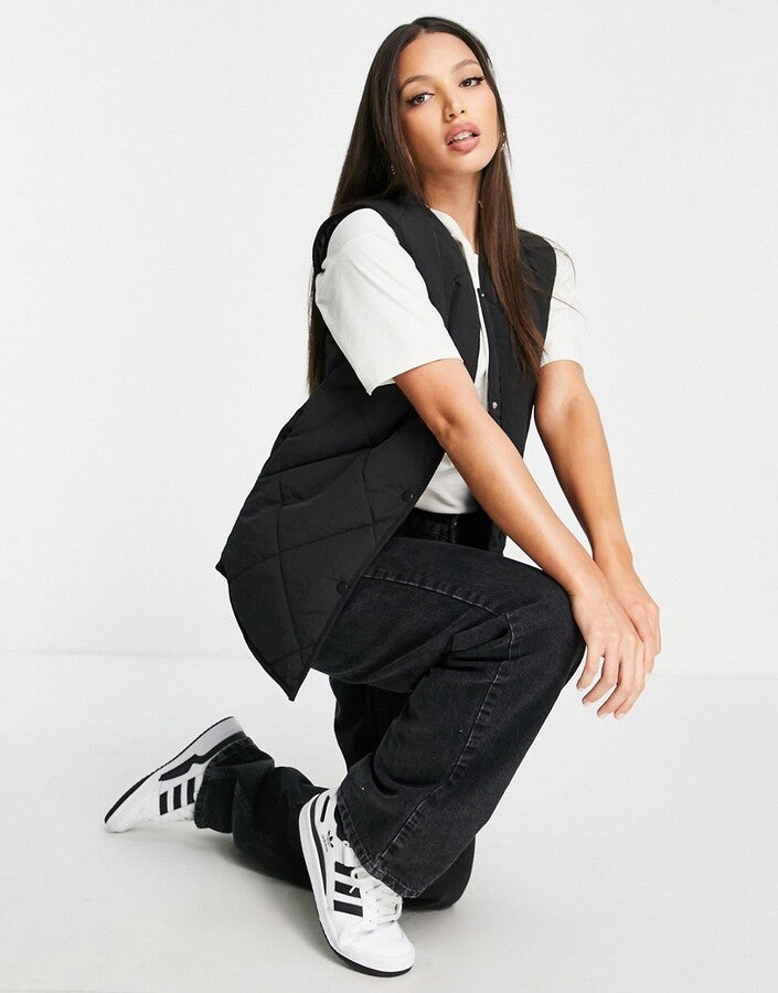 Brave Soul nutland quilted diamond gilet in black