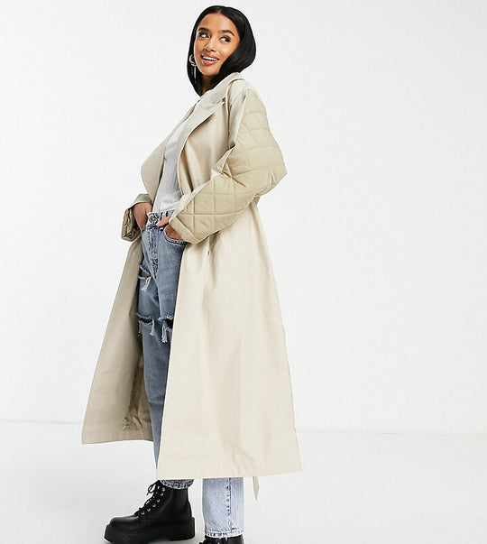 ASOS DESIGN oversized hybrid quilted trench in camel
