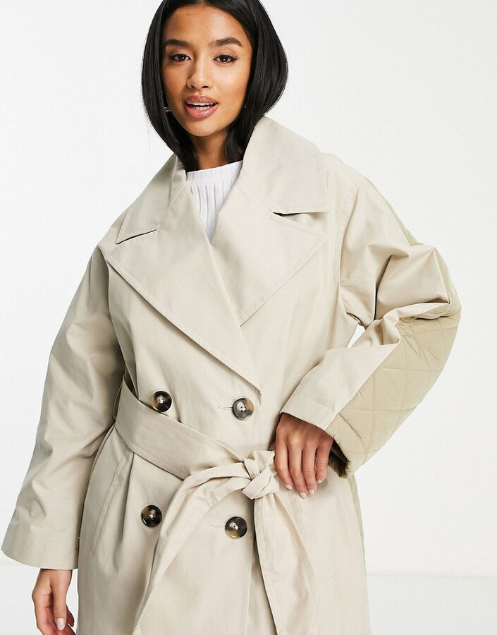 ASOS DESIGN oversized hybrid quilted trench in camel