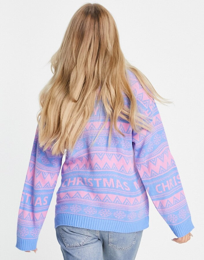 ASOS DESIGN Maternity Christmas jumper in fairisle in blue