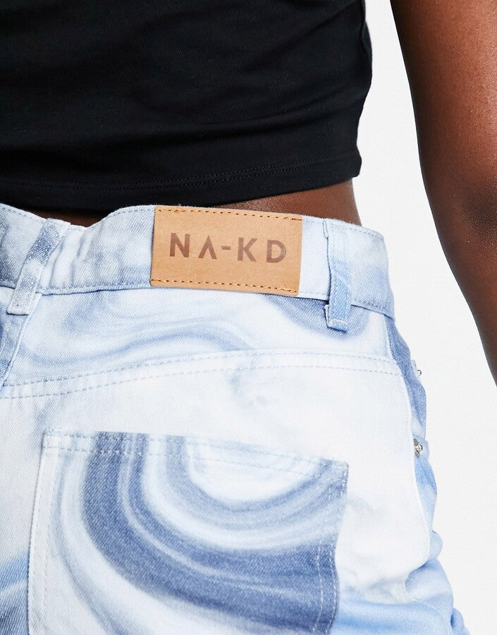 NA-KD X Josefine Simone Dahl wide leg jeans in swirl blue print