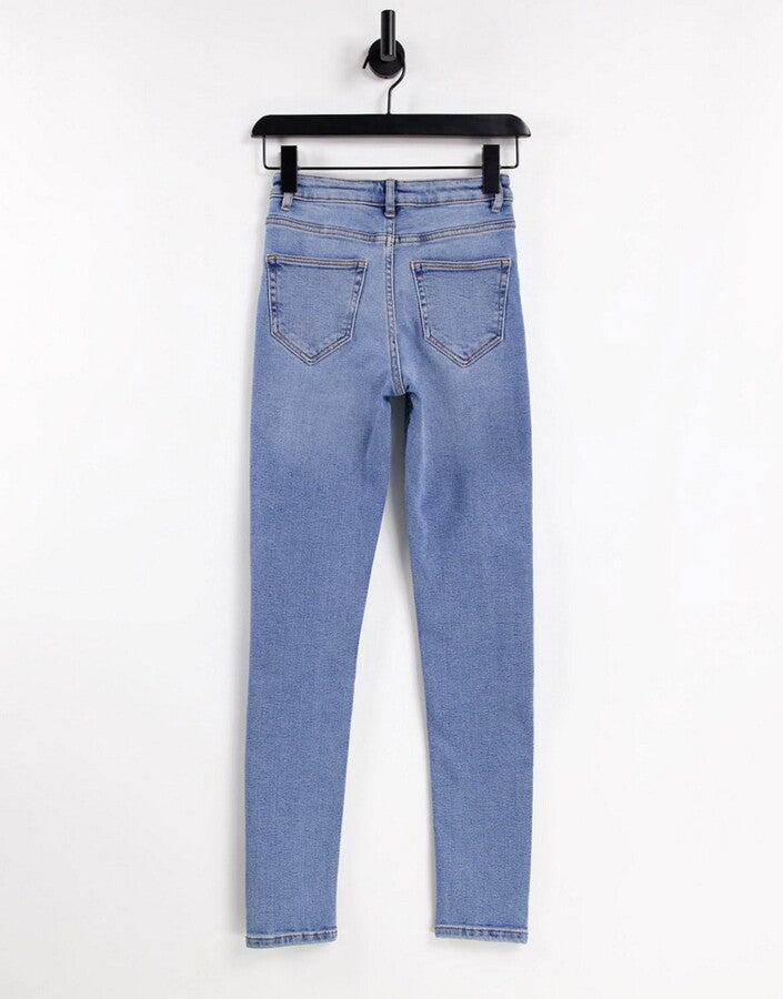 Miss Selfridge Petite Lizzie high waist authentic skinny jean in midwash blue