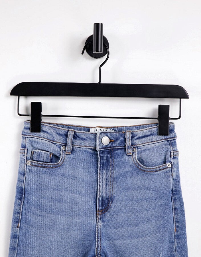 Miss Selfridge Petite Lizzie high waist authentic skinny jean in midwash blue