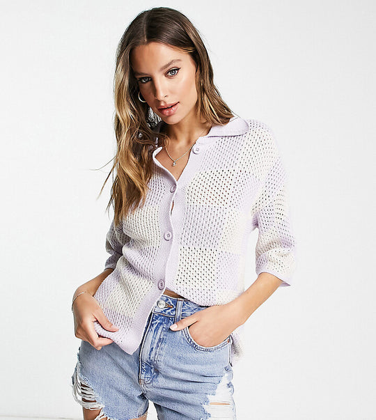 ASOS DESIGN Tall open stitch shirt in checkerboard pattern