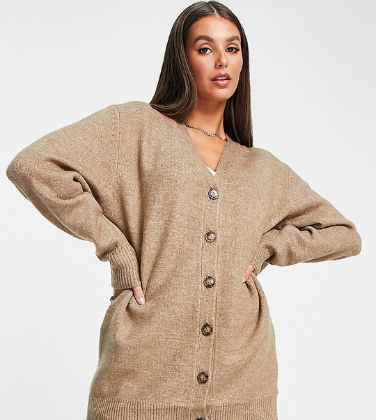 ASOS DESIGN Tall co-ord oversized cardigan with button through in taupe