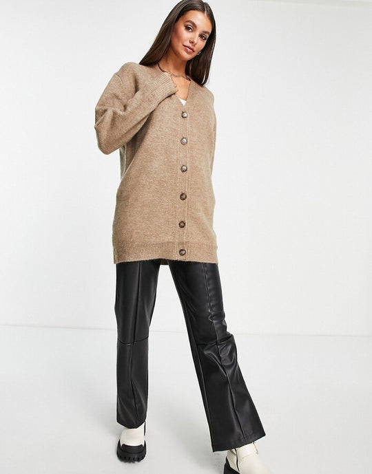 ASOS DESIGN Tall co-ord oversized cardigan with button through in taupe