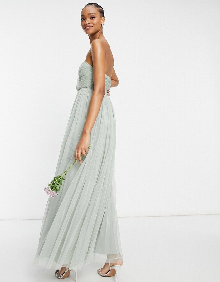 Anaya With Love – Salviagrön maxiklänning i tyll med bandeaumönster