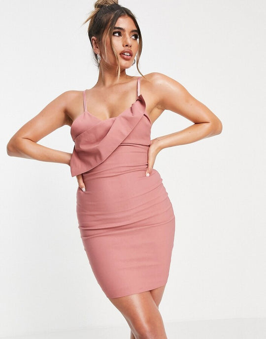 Vesper cami strap mini dress with low back in dusty pink