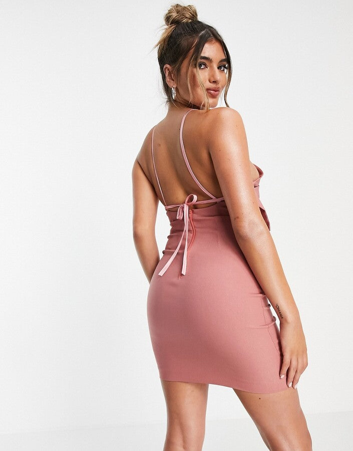 Vesper cami strap mini dress with low back in dusty pink