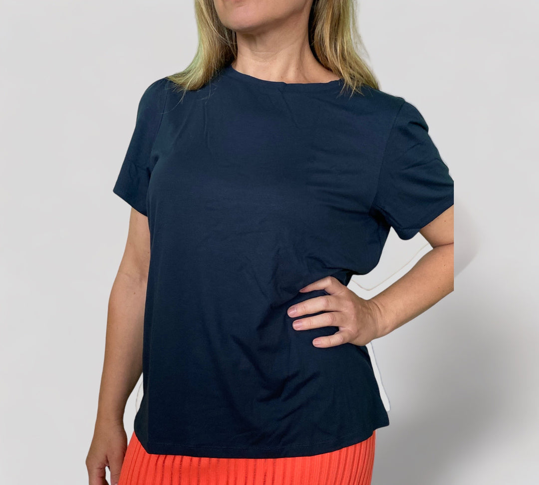 Puffy sleeve crepe top navy- 221601 / R 13