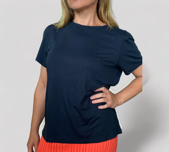 Puffy sleeve crepe top navy- 221601 / R 13