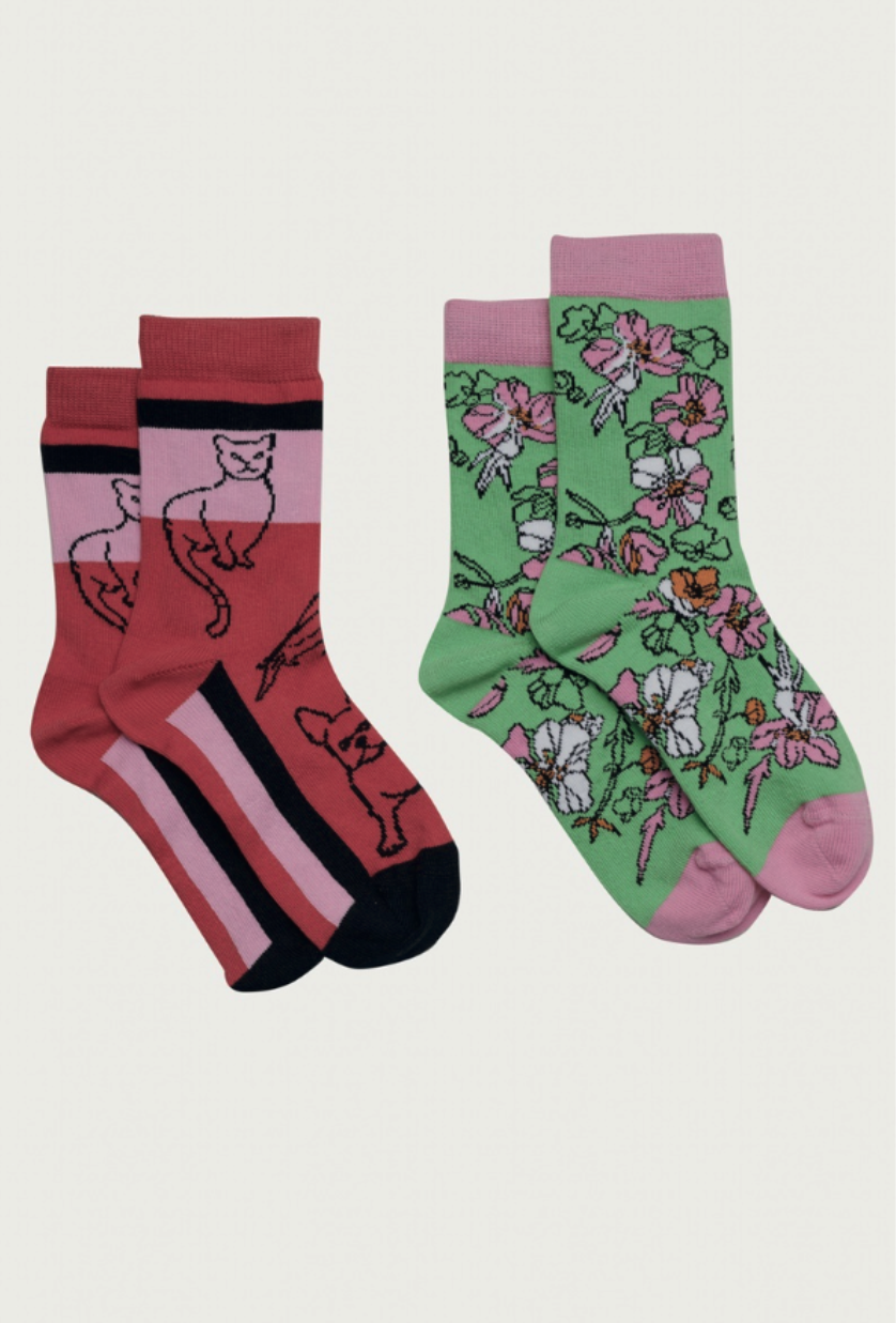 Adult socks with pets, flowers 2p -  221901 RR 25